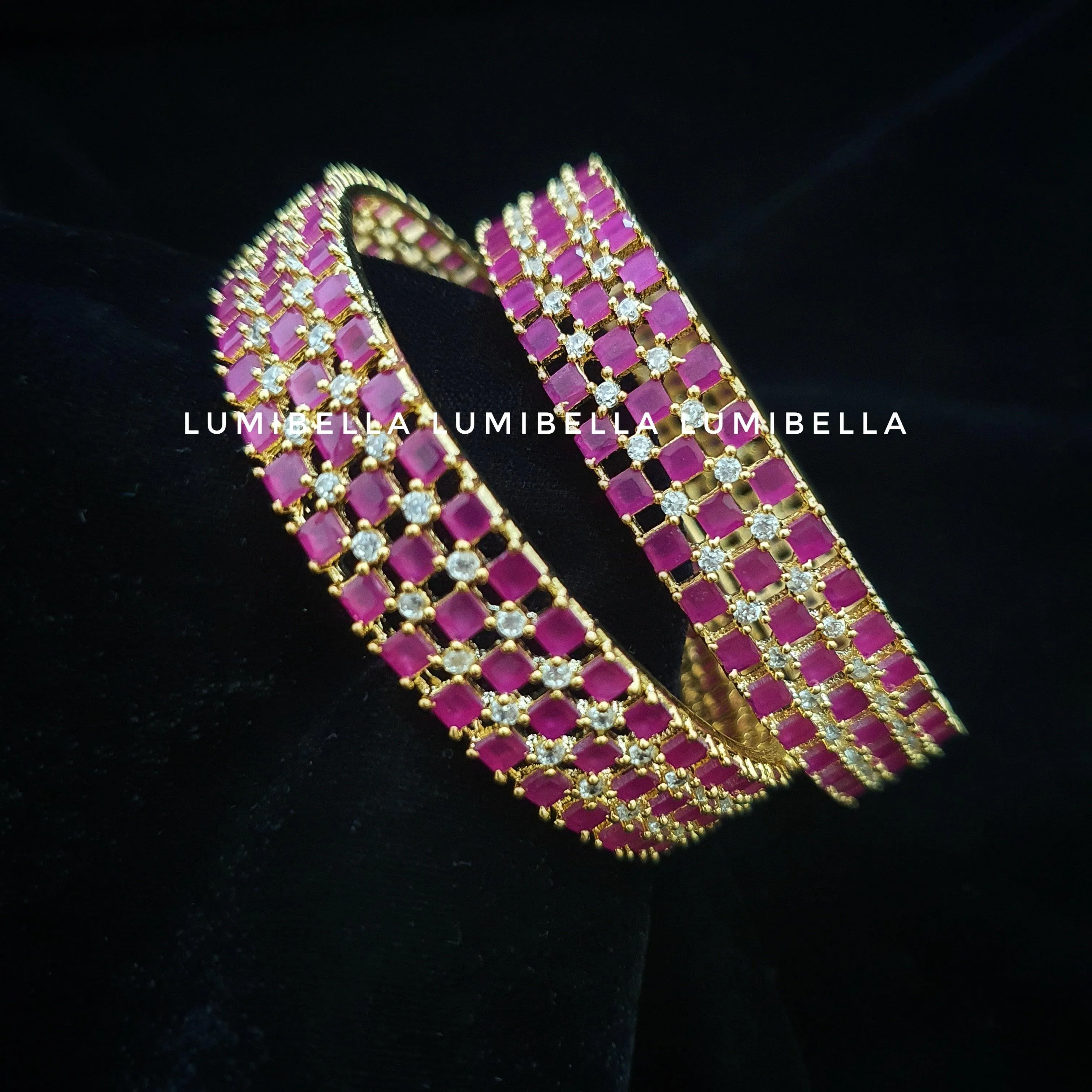 1 gram gold polish ruby and white american diamond Studded bangles