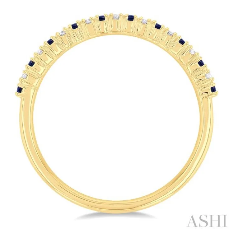 1/0 Ctw Petite 1.35 MM Sapphire and Round Cut Diamond Precious Stack Band in 10K Yellow Gold