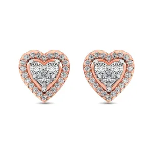 10K Rose Gold 1/3 Ct.Tw. Diamond Heart Stud Earrings