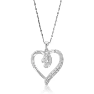 1/10 cttw Lab Grown Diamond Heart Shape Pendant Necklace .925 Sterling Silver 3/4 Inch With 18 Inch Chain