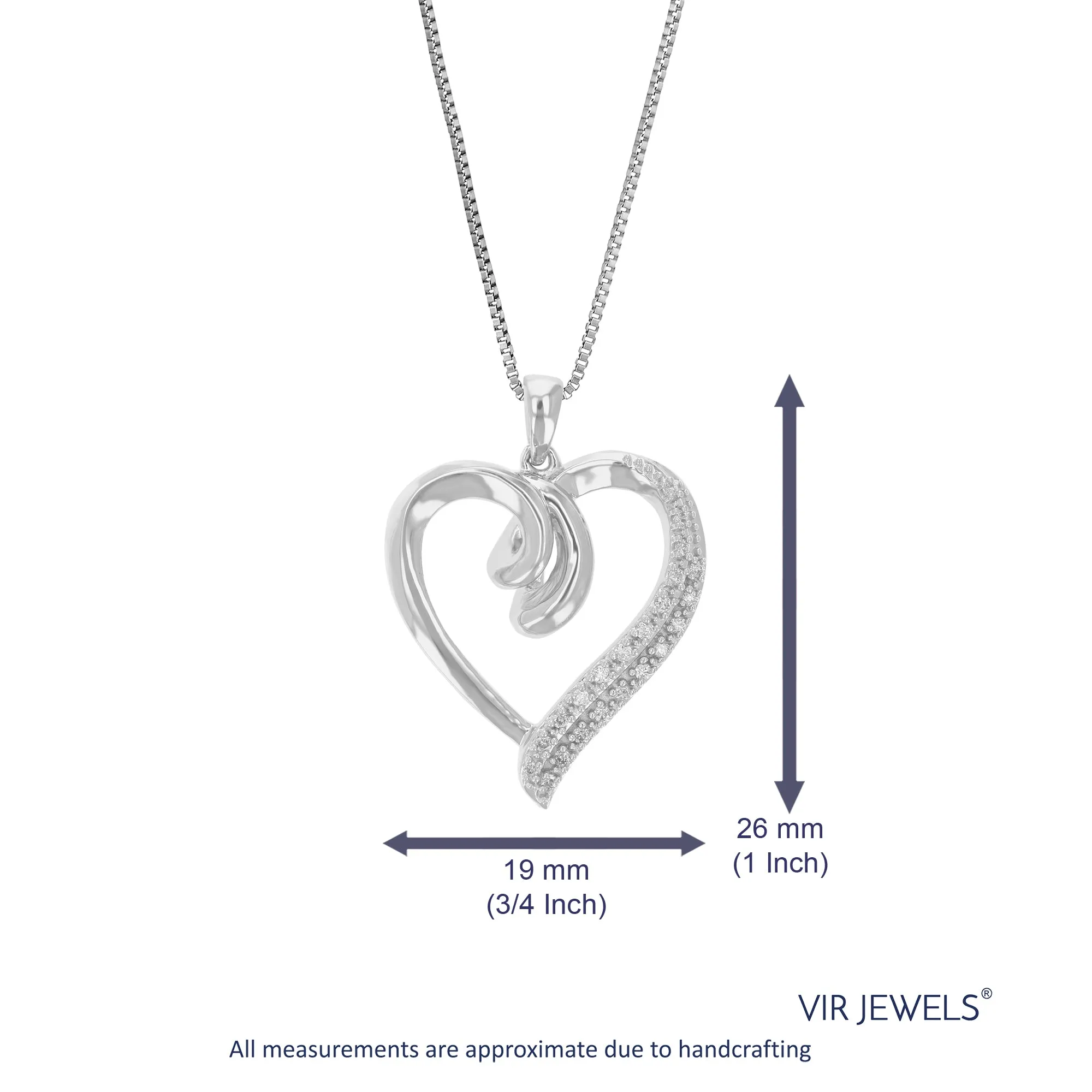 1/10 cttw Lab Grown Diamond Heart Shape Pendant Necklace .925 Sterling Silver 3/4 Inch With 18 Inch Chain