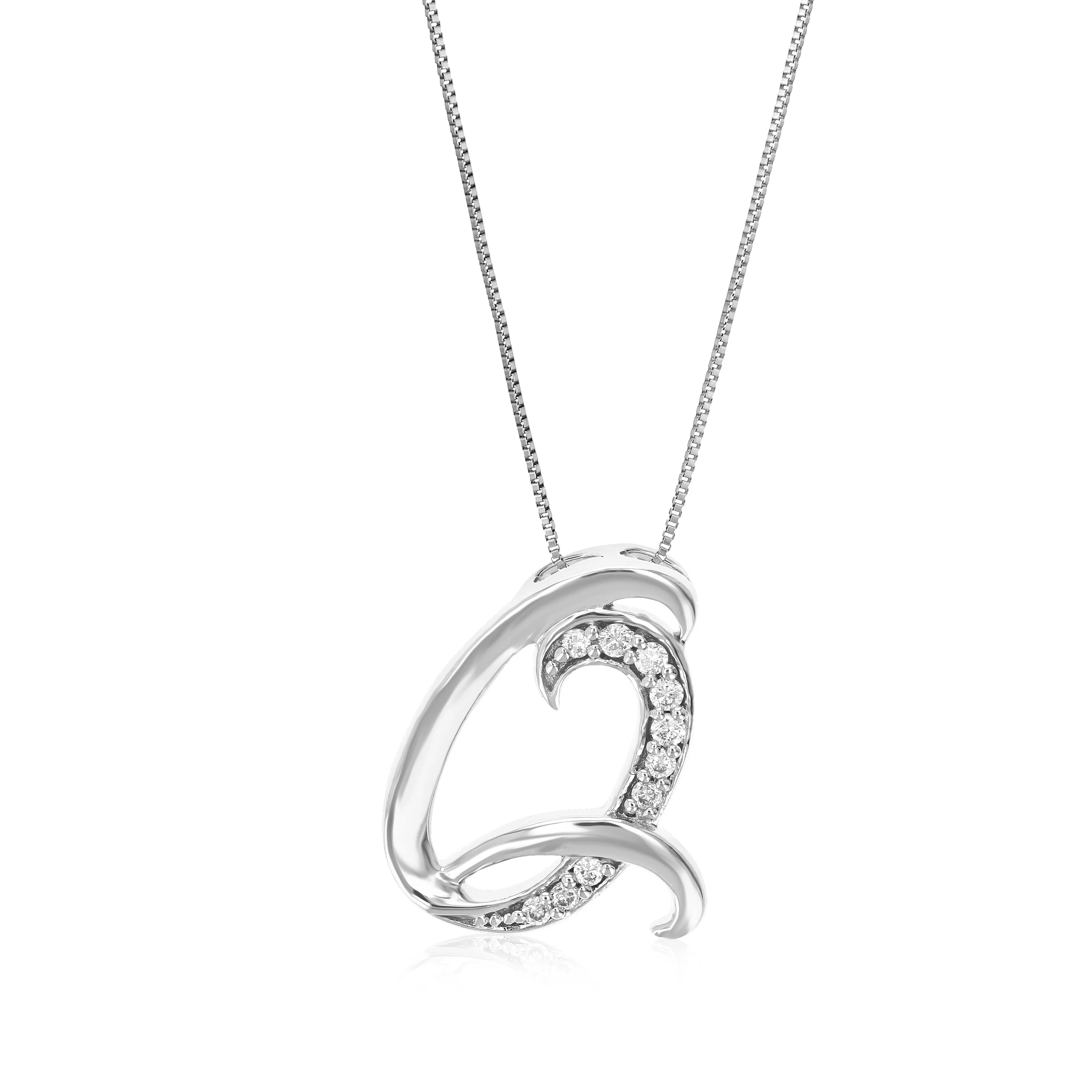 1/10 cttw Round Cut 10 Stones Lab Grown Diamond Pendant Necklace .925 Sterling Silver 2/5 Inch With 18 Inch Chain