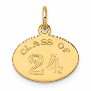 14K Gold Class of 2024 Oval Charm, Unisex, Polished Finish