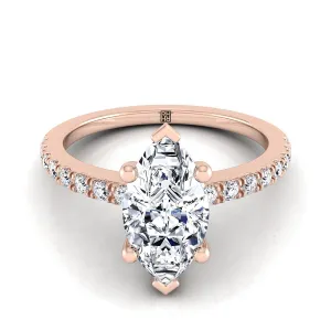 14K Rose Gold Marquise  Simple Linear Diamond Pave Engagement Ring -1/5ctw