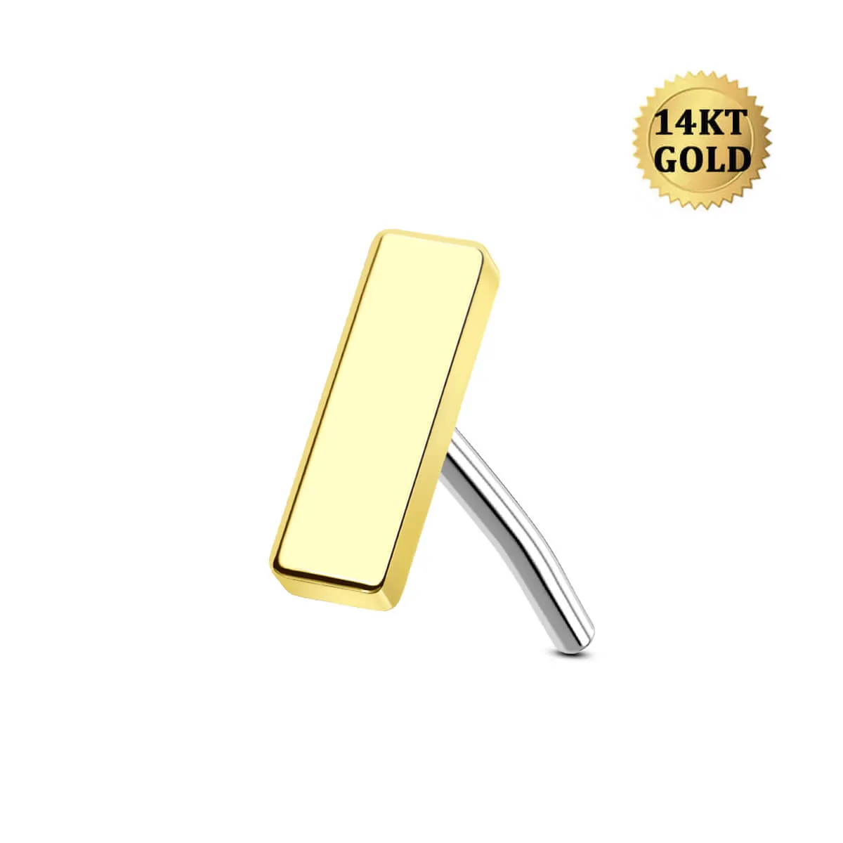 14K Solid Gold Long Bar Top Helix Earring Nose Stud