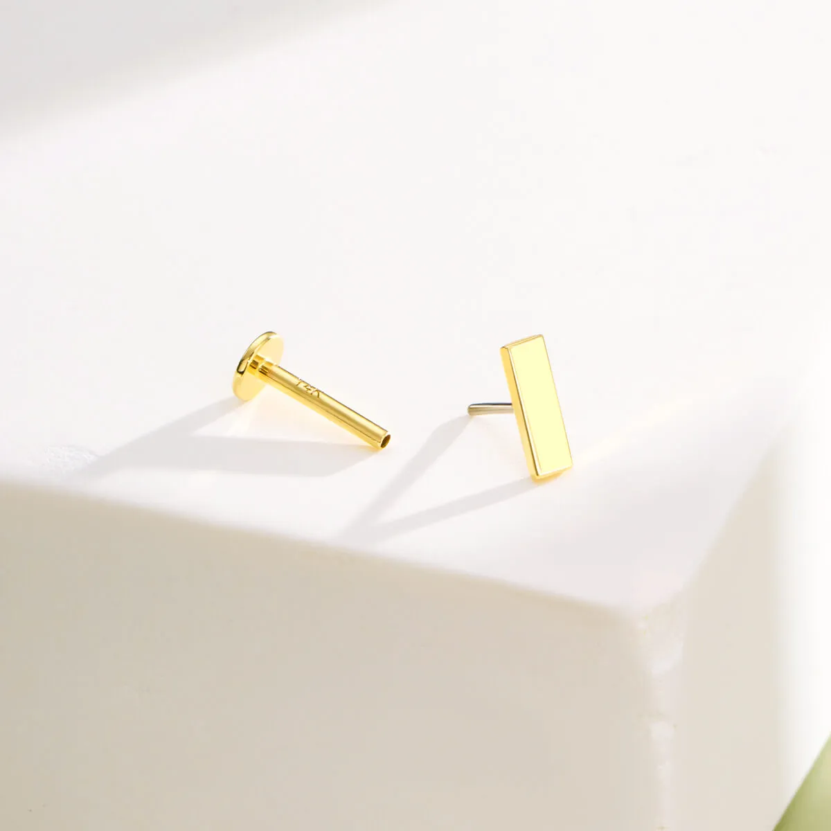 14K Solid Gold Long Bar Top Helix Earring Nose Stud