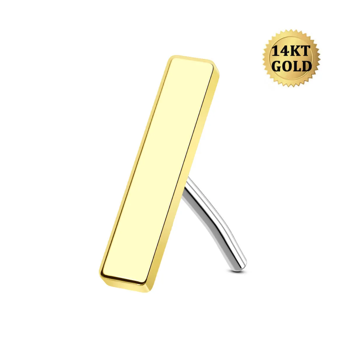 14K Solid Gold Long Bar Top Helix Earring Nose Stud