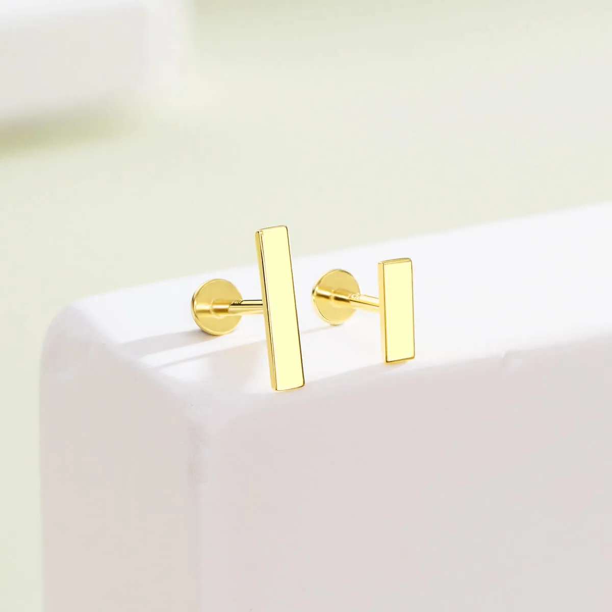 14K Solid Gold Long Bar Top Helix Earring Nose Stud