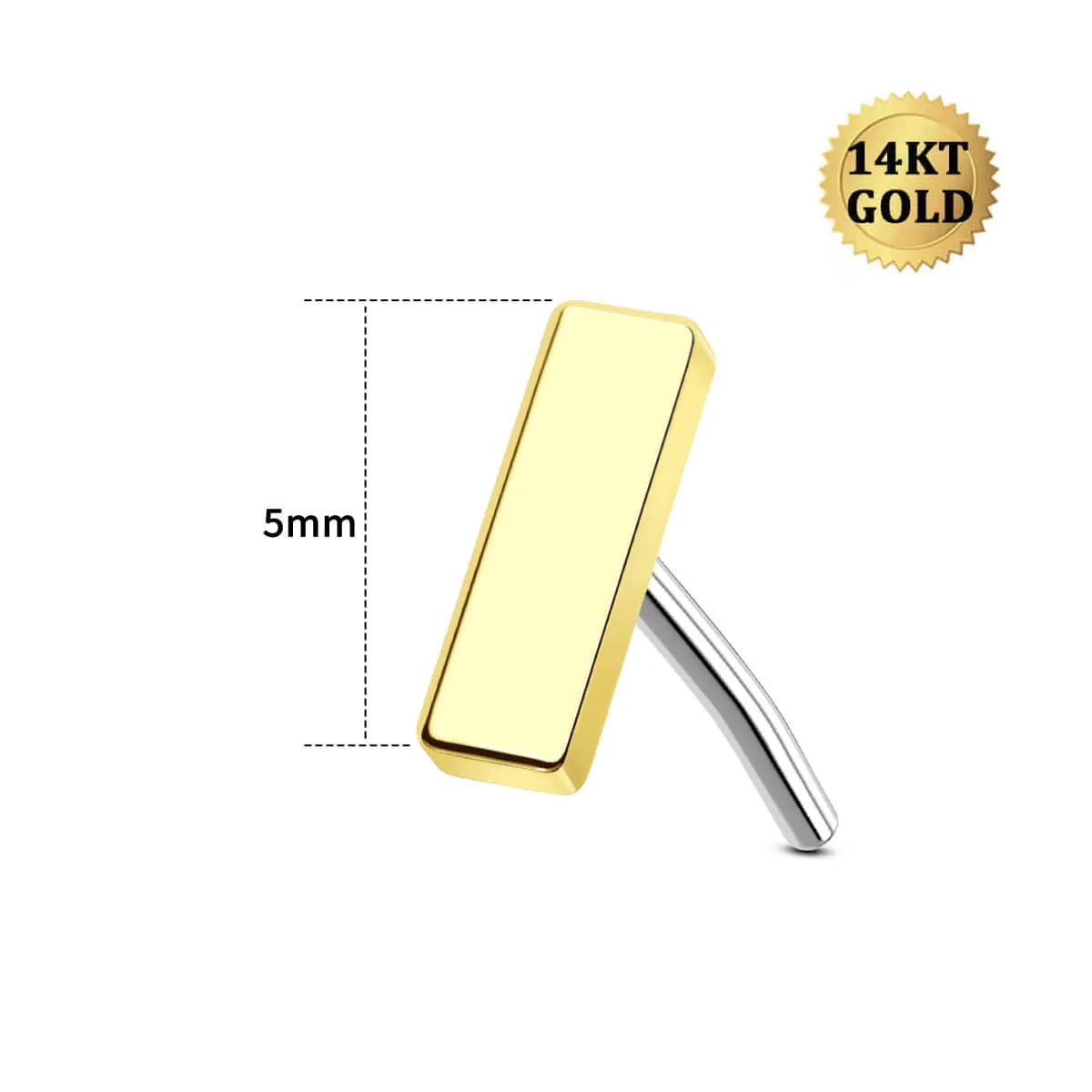 14K Solid Gold Long Bar Top Helix Earring Nose Stud