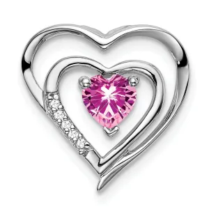 14k White Gold Created Pink Sapphire Diamond Heart Pendant