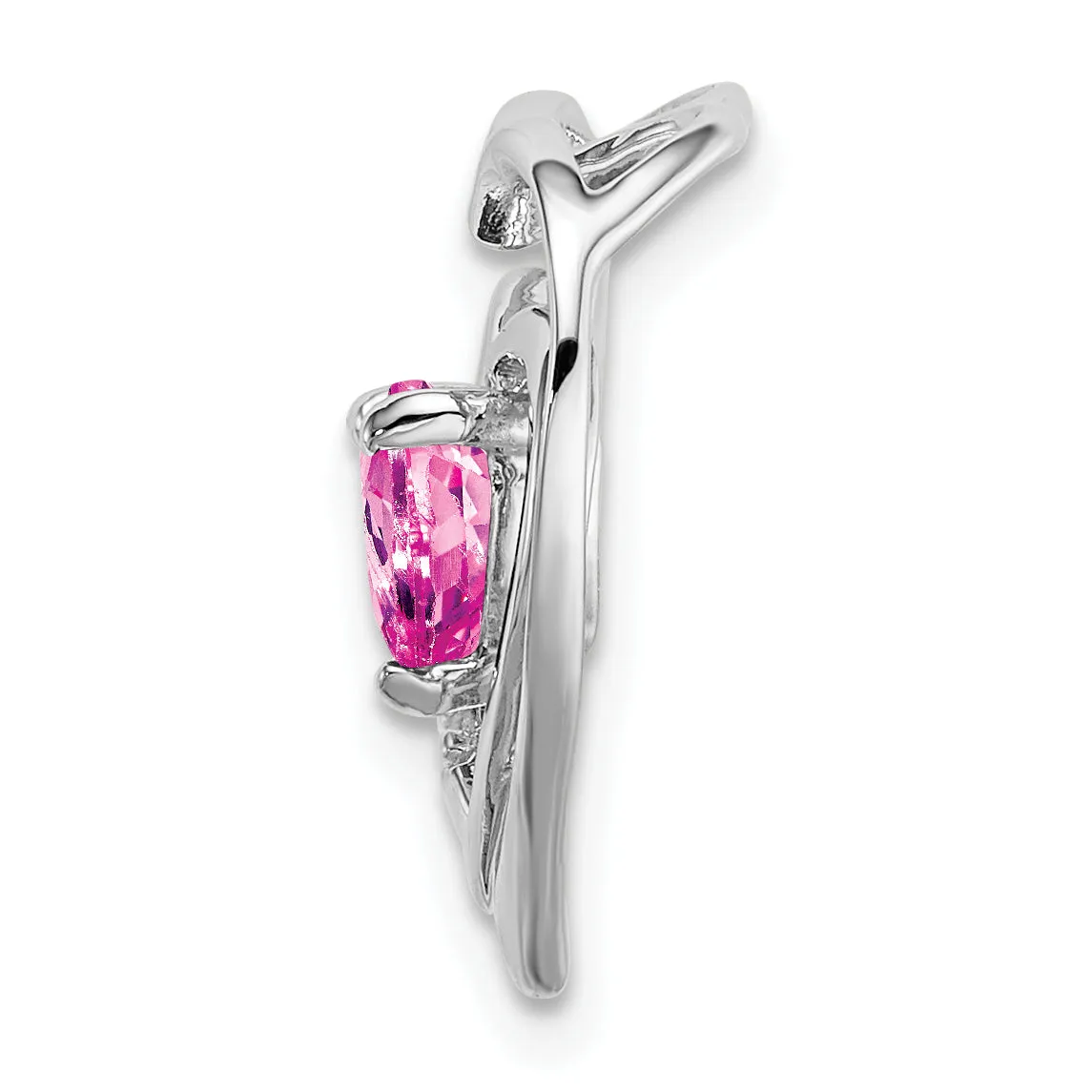 14k White Gold Created Pink Sapphire Diamond Heart Pendant