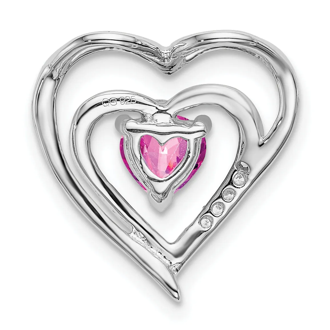 14k White Gold Created Pink Sapphire Diamond Heart Pendant