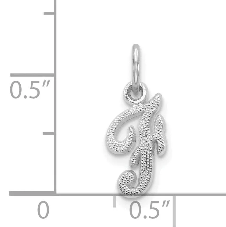 14K White Gold Small Size Casted Script Design Letter F Initial Charm Pendant