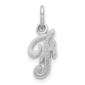 14K White Gold Small Size Casted Script Design Letter F Initial Charm Pendant