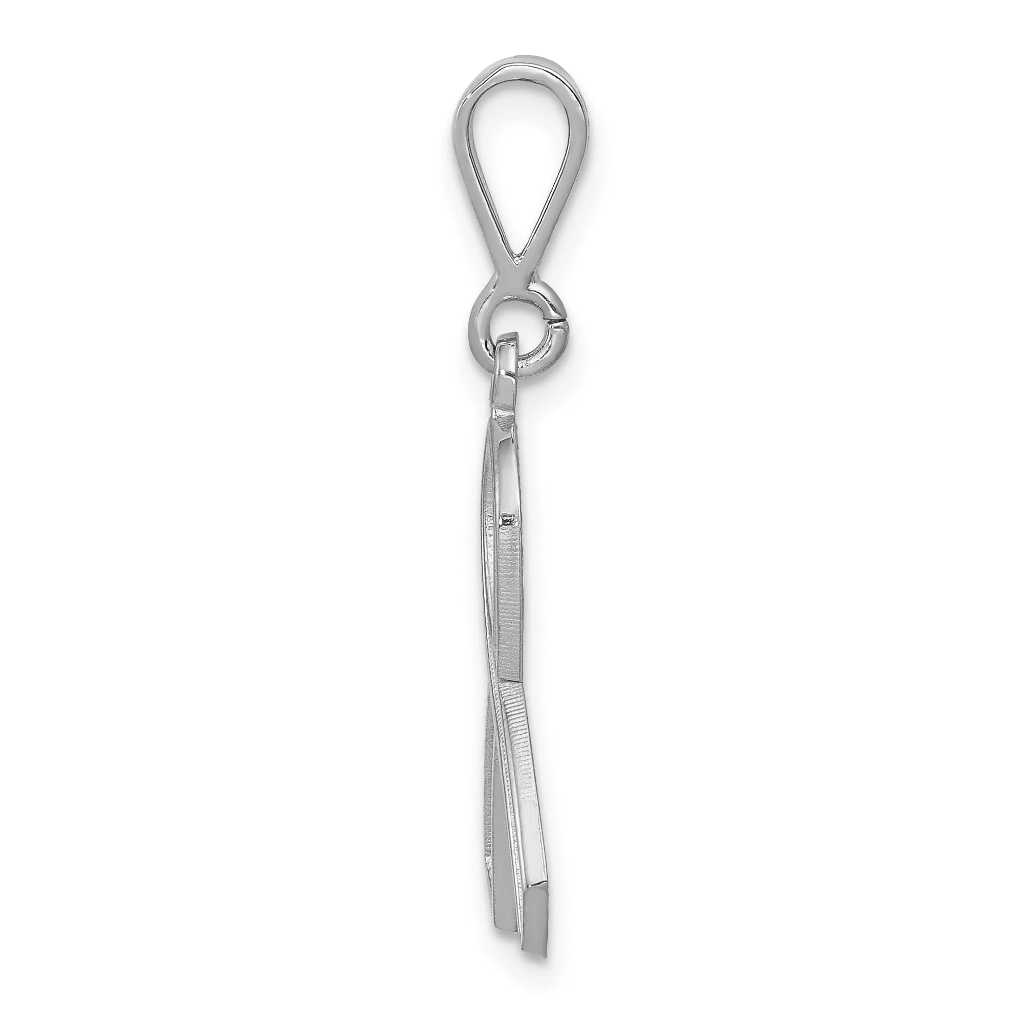 14k White Gold Textured Polished Finish Awareness Ribbon Charm Pendant