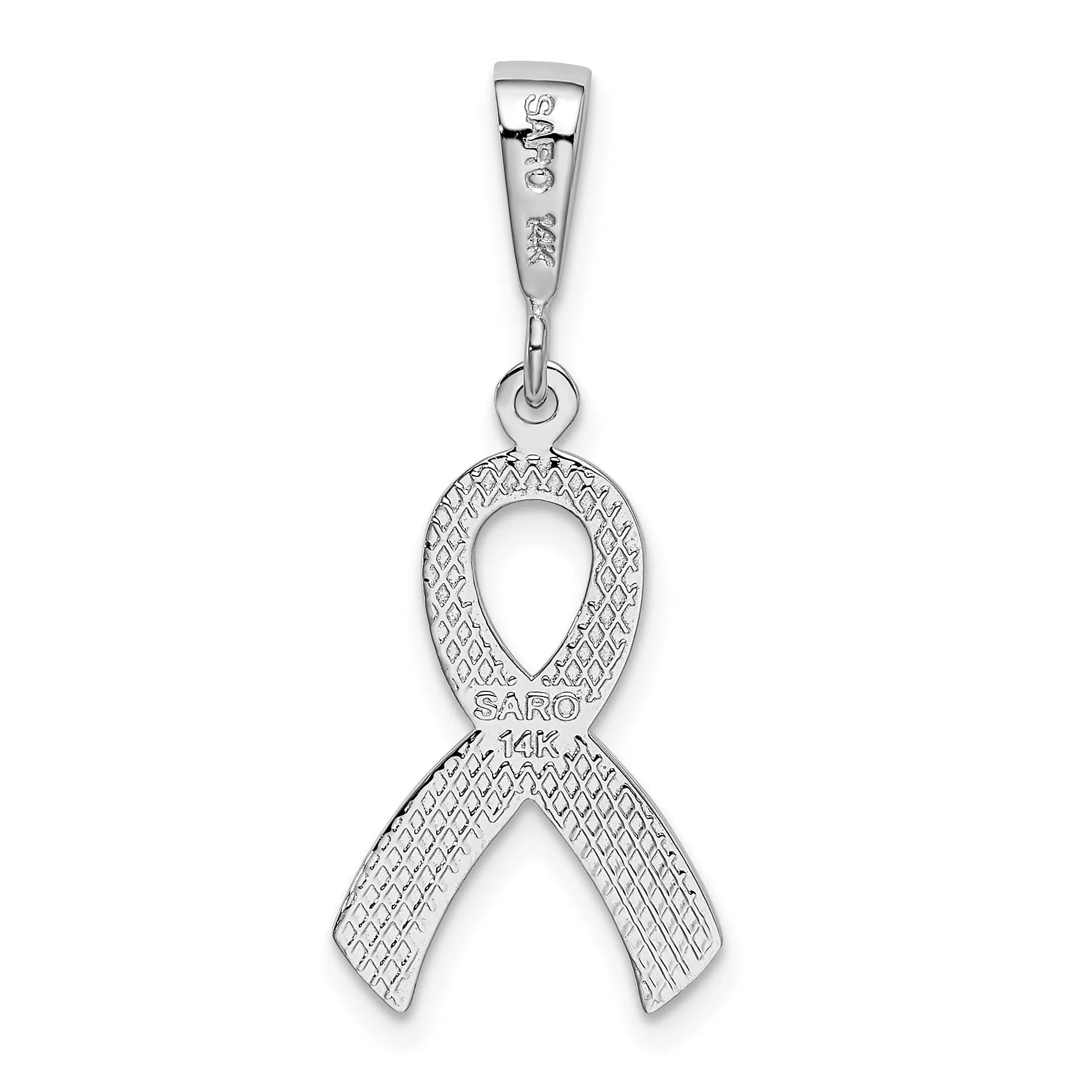 14k White Gold Textured Polished Finish Awareness Ribbon Charm Pendant