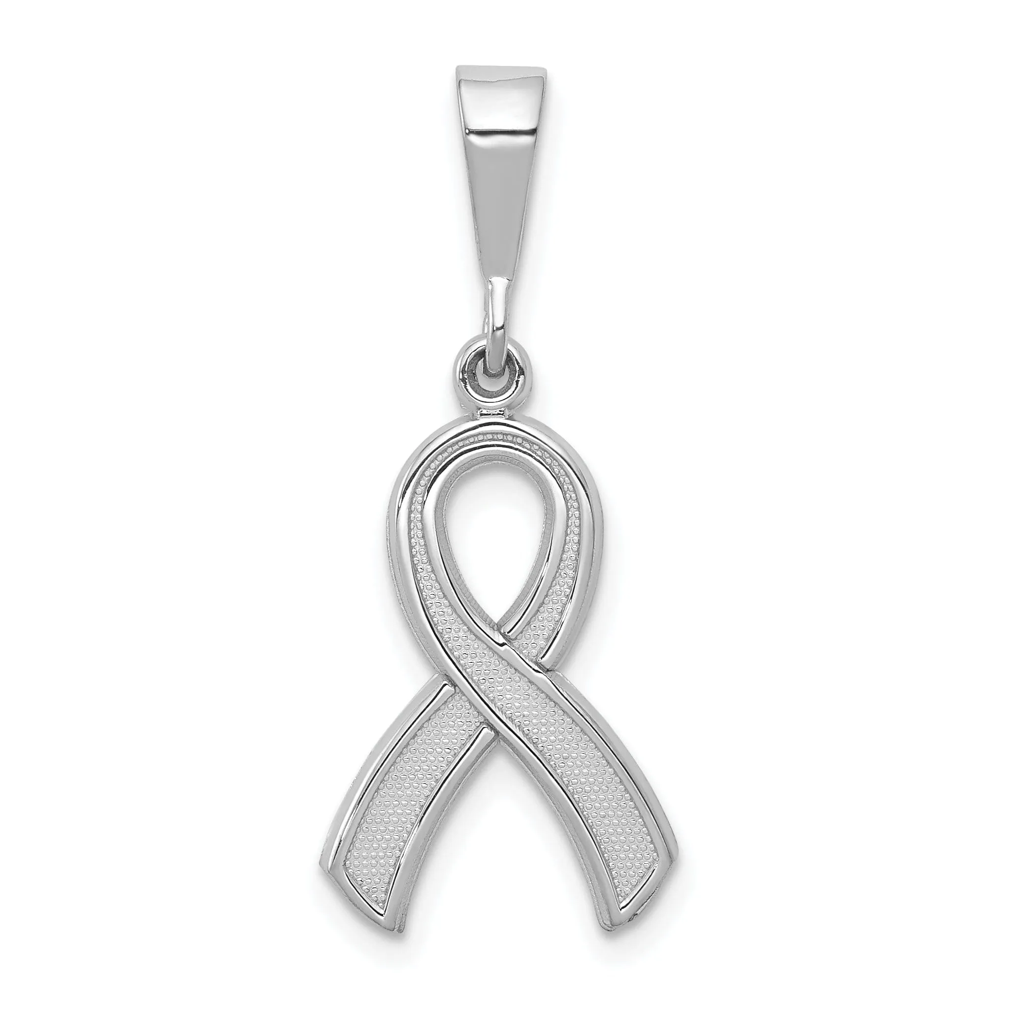 14k White Gold Textured Polished Finish Awareness Ribbon Charm Pendant