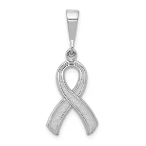 14k White Gold Textured Polished Finish Awareness Ribbon Charm Pendant