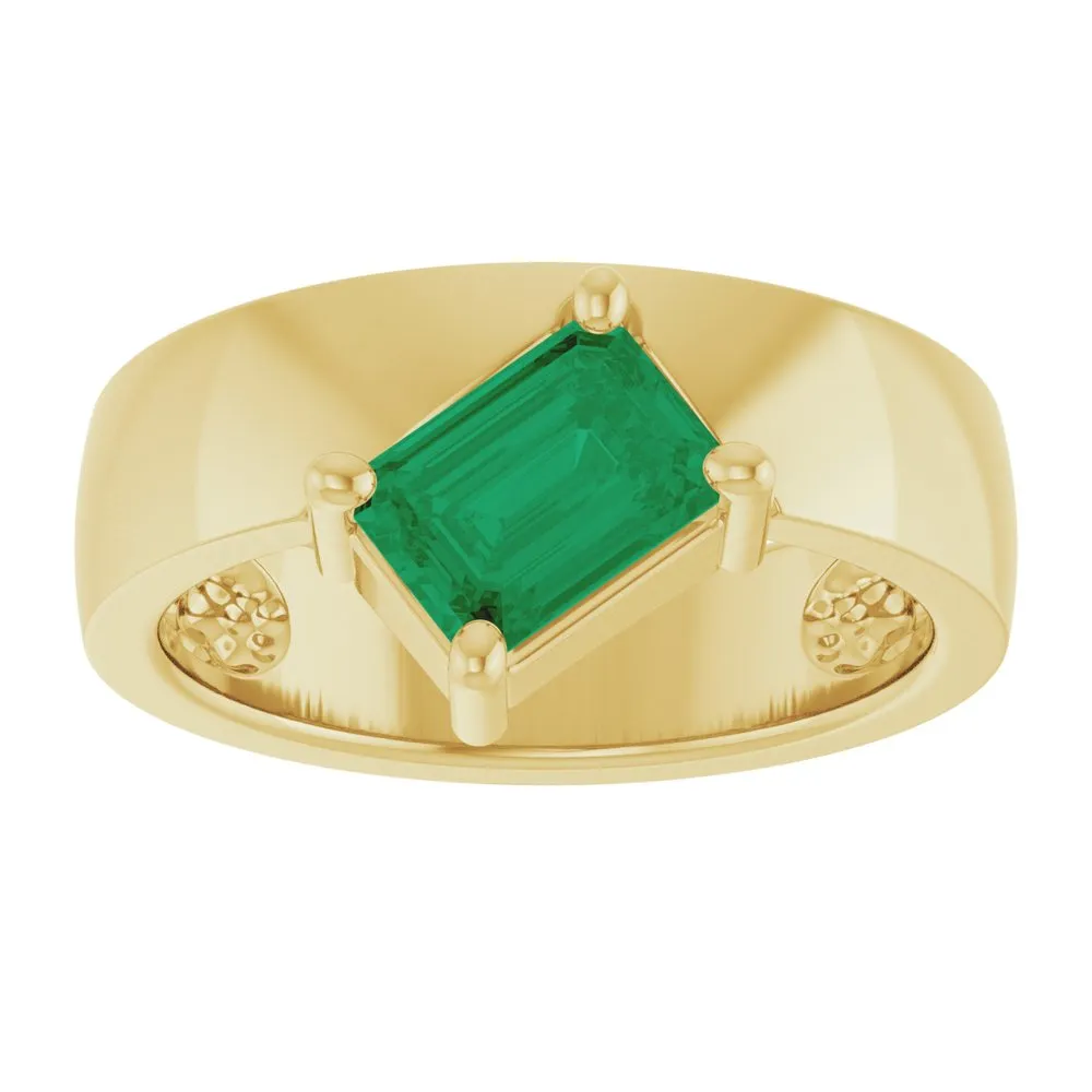 14K Yellow Gold Lab-Grown Emerald Asymmetric Solitaire Ring