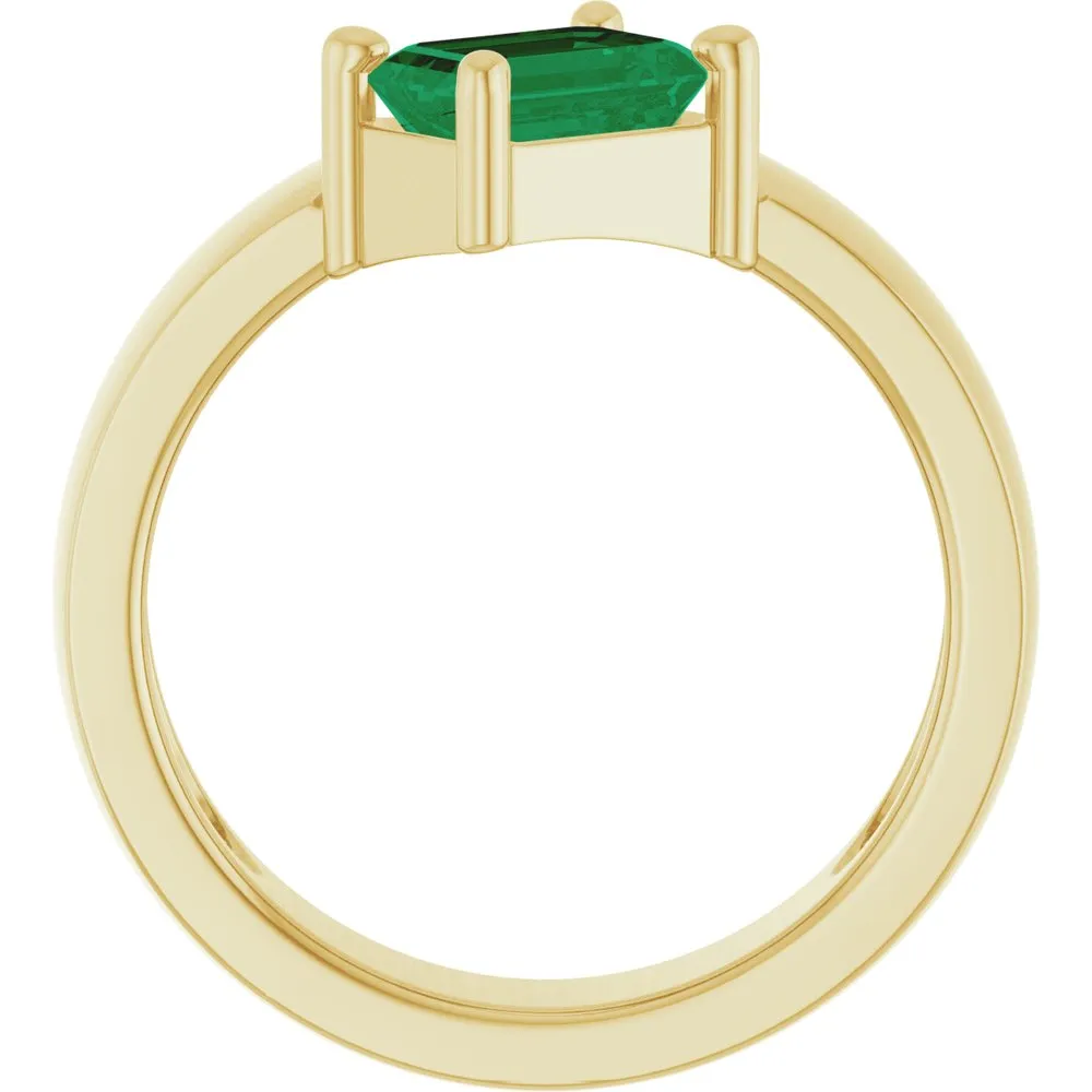 14K Yellow Gold Lab-Grown Emerald Asymmetric Solitaire Ring