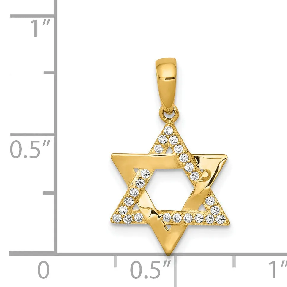 14K Yellow Gold Polished Cubic Zirconia Stones Star Of David Pendant