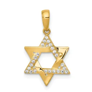 14K Yellow Gold Polished Cubic Zirconia Stones Star Of David Pendant