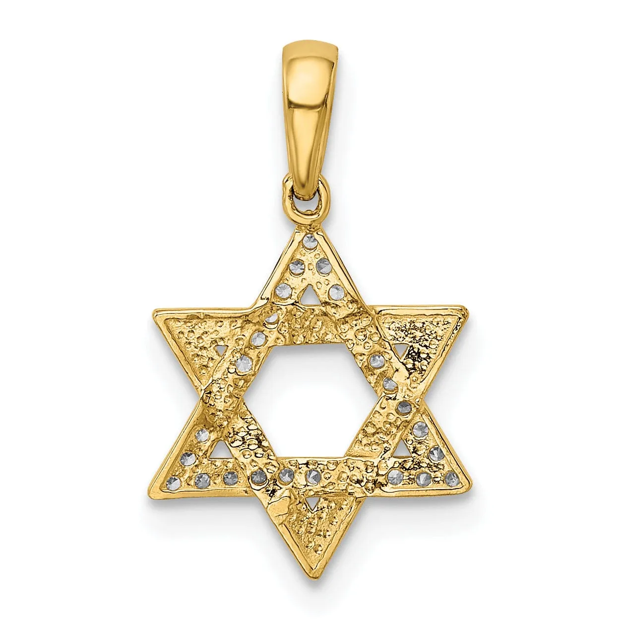 14K Yellow Gold Polished Cubic Zirconia Stones Star Of David Pendant