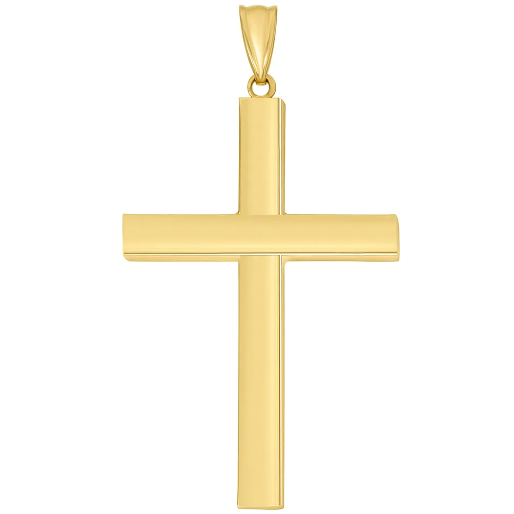 14k Yellow Gold Religious Plain Hollow Square Tube Cross Pendant (Depth 4mm)