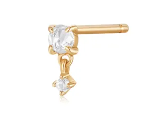 14K Yellow Gold Round White Sapphire Drop Stud Earrings by Aurelie Gi