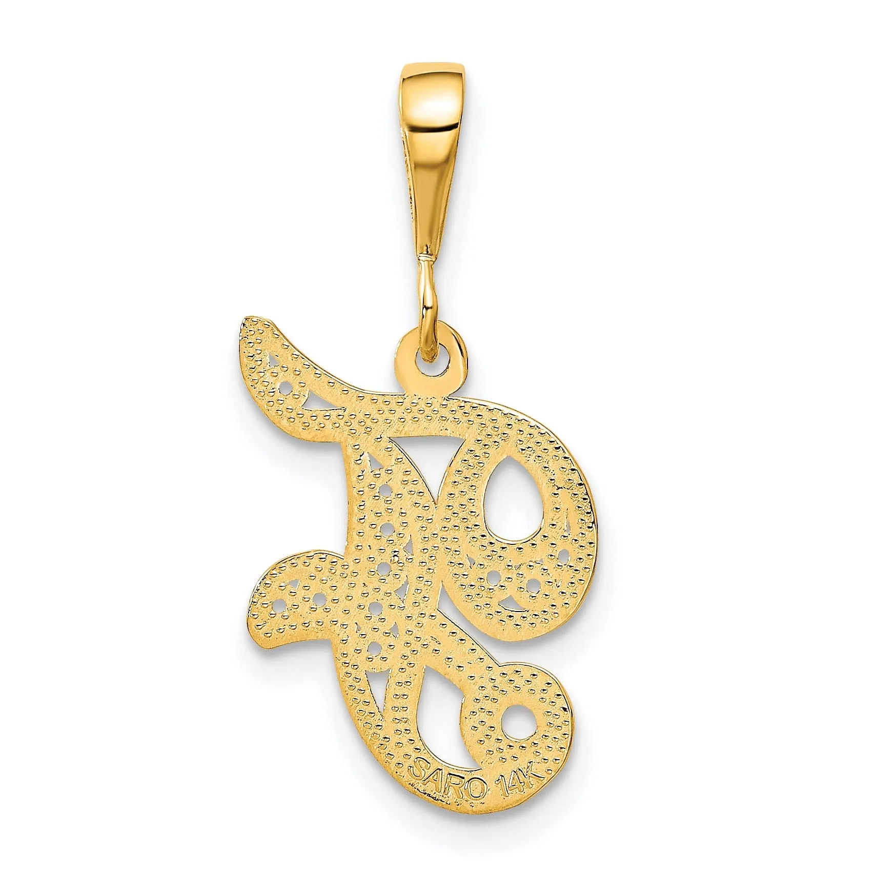 14K Yellow GoldFancy Filigree Script Design Letter F Initial Pendant