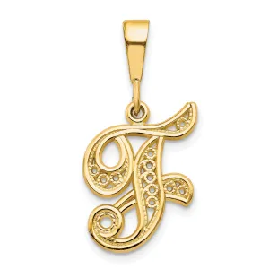 14K Yellow GoldFancy Filigree Script Design Letter F Initial Pendant