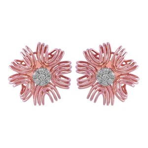 14KT (585) Rose Gold & Diamond Intricate Floral Stud Earrings