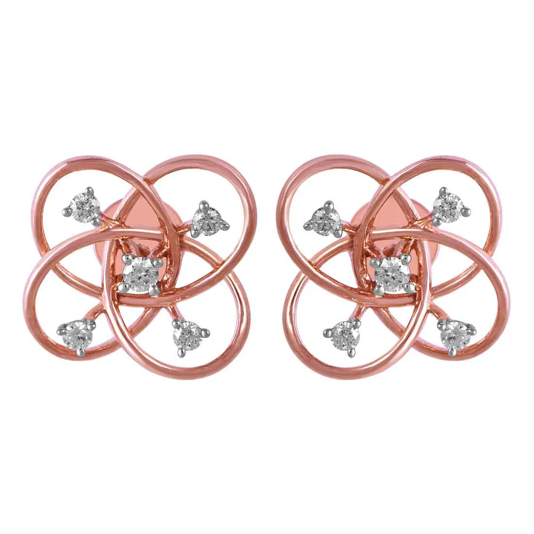 14KT (585) Rose Gold & Diamond Unique Intertwined Design Stud Earrings