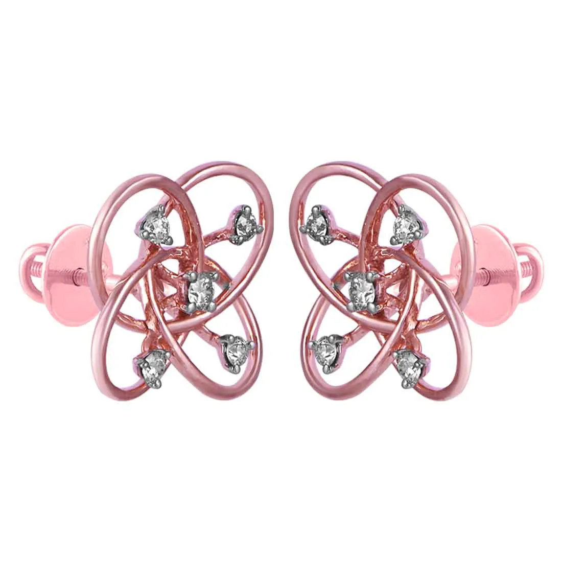 14KT (585) Rose Gold & Diamond Unique Intertwined Design Stud Earrings