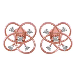 14KT (585) Rose Gold & Diamond Unique Intertwined Design Stud Earrings