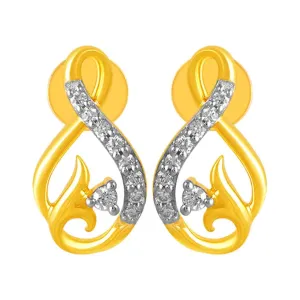 14KT (585) Yellow Gold & Diamond Gorgeous Curved Structures Stud Earrings