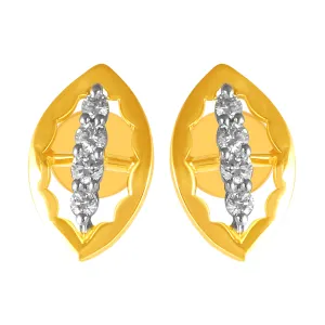 14KT (585) Yellow Gold & Diamond Leaf Shaped Stud Earrings