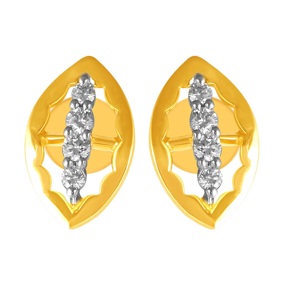 14KT (585) Yellow Gold & Diamond Leaf Shaped Stud Earrings