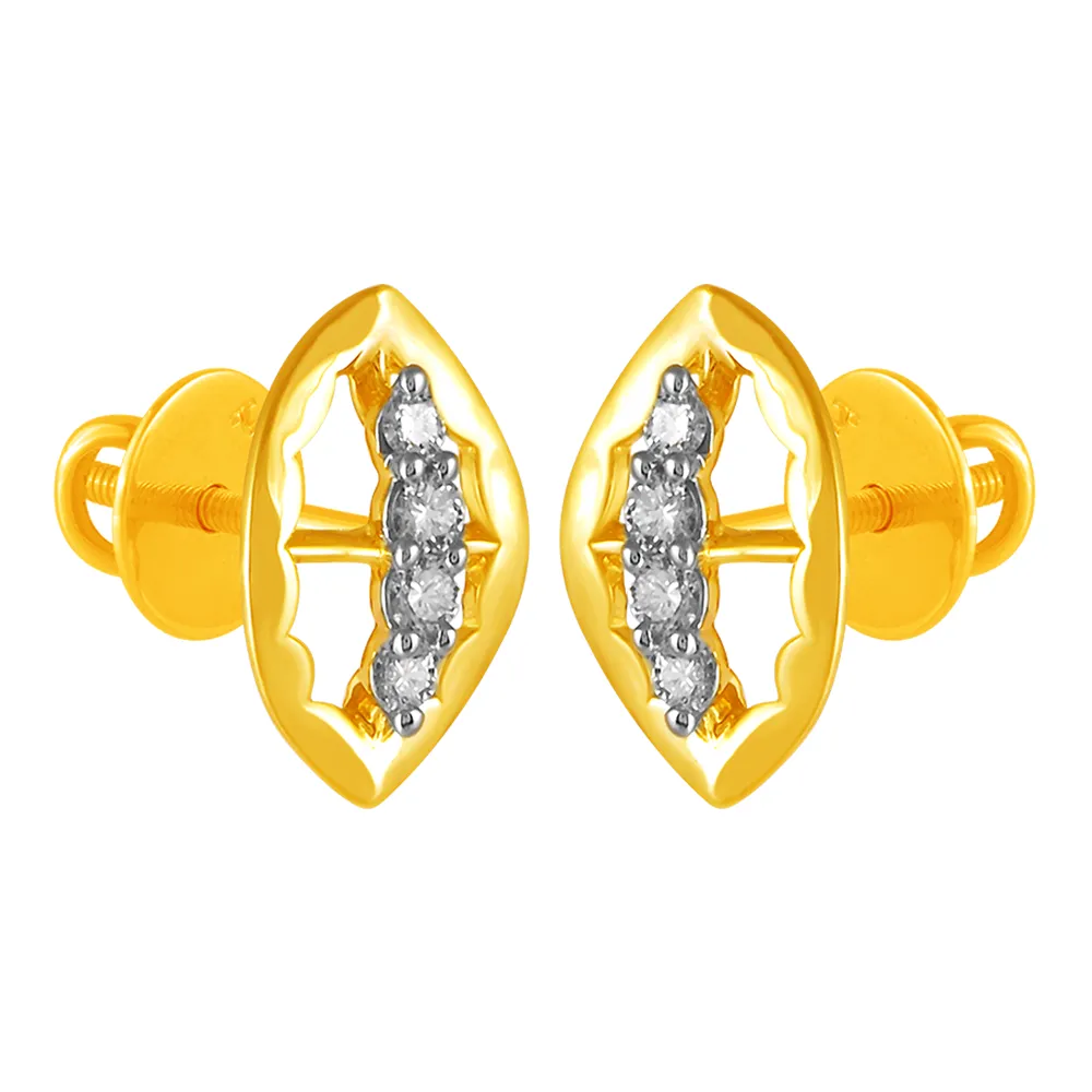 14KT (585) Yellow Gold & Diamond Leaf Shaped Stud Earrings