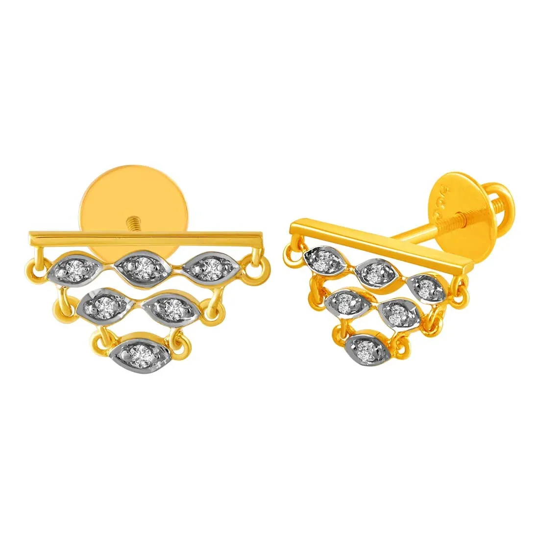 14KT (585) Yellow Gold & Diamond Studs Earrings with Triangular Stone Detailing