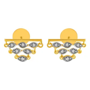 14KT (585) Yellow Gold & Diamond Studs Earrings with Triangular Stone Detailing