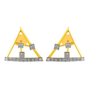 14KT (585) Yellow Gold & Diamond Triangle Shaped Stud Earrings