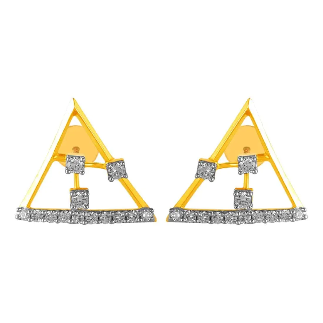 14KT (585) Yellow Gold & Diamond Triangle Shaped Stud Earrings