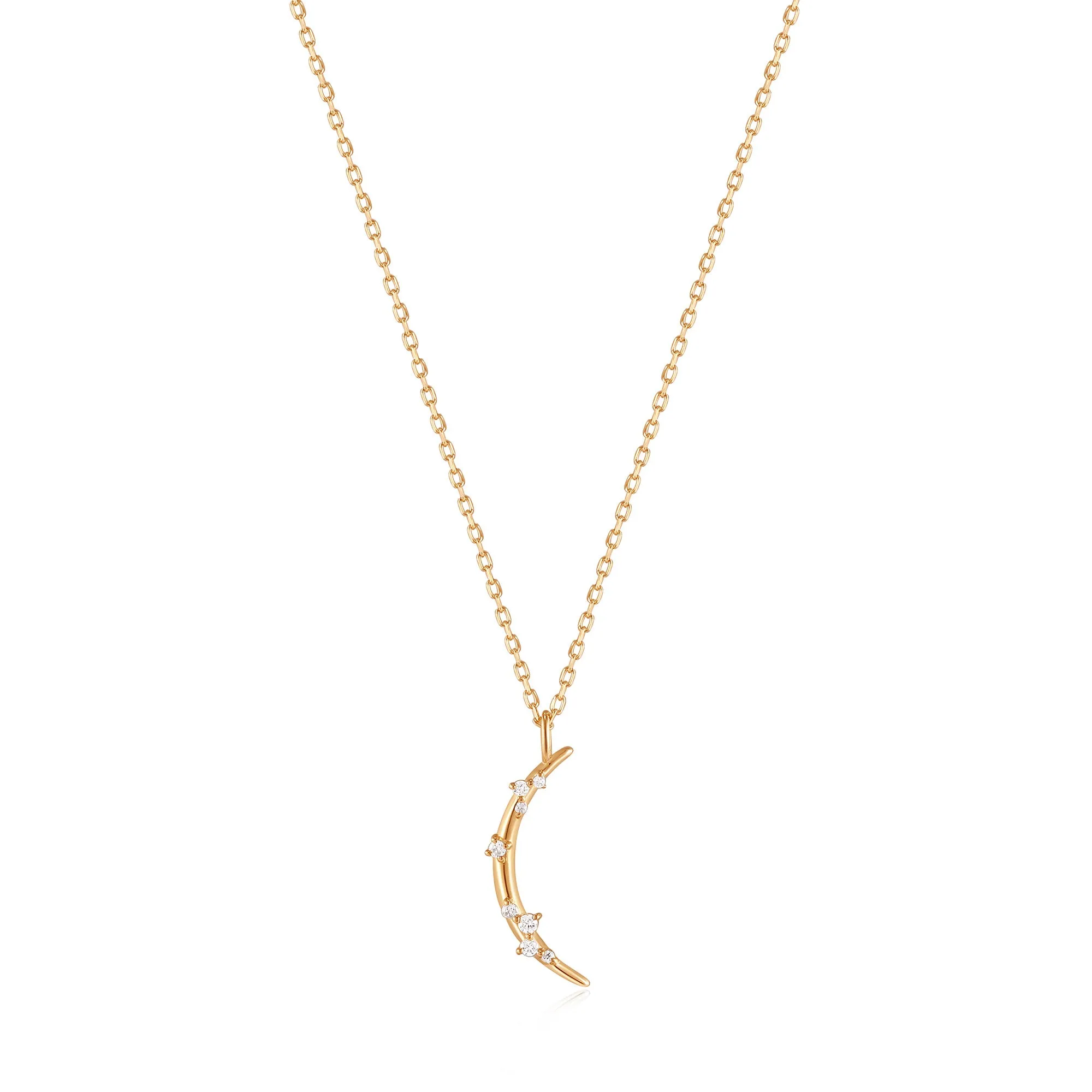 14kt Gold Stargazer Natural Diamond Moon Necklace