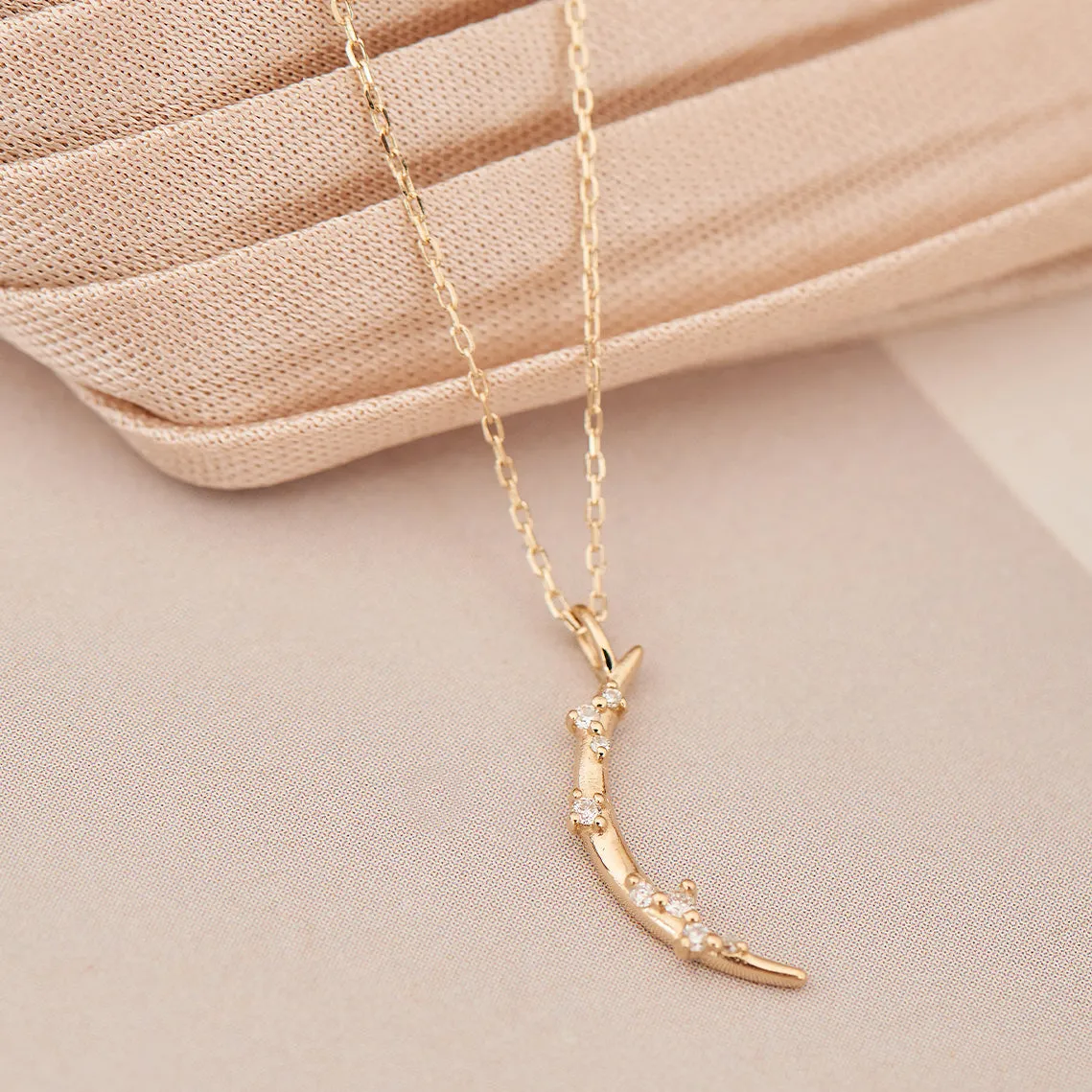 14kt Gold Stargazer Natural Diamond Moon Necklace