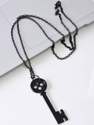 1pc Black Button Key Pendant Vintage & Classic Style Necklace Unisex Necklace