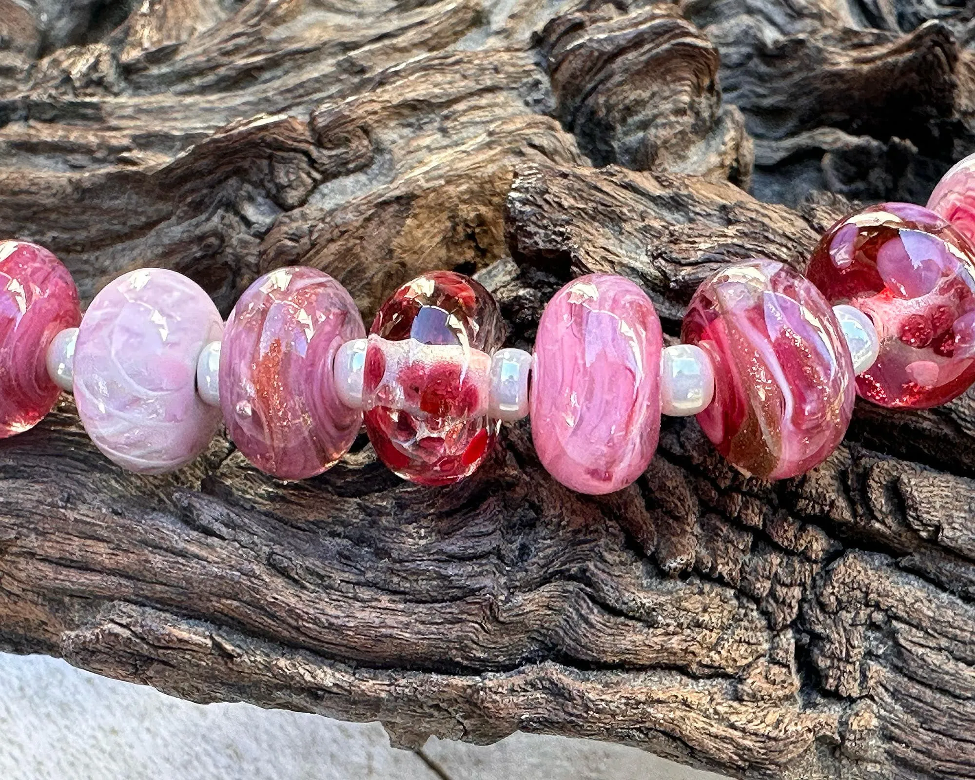 21 Pink Blossom Orphan Lampwork Beads Set SRA