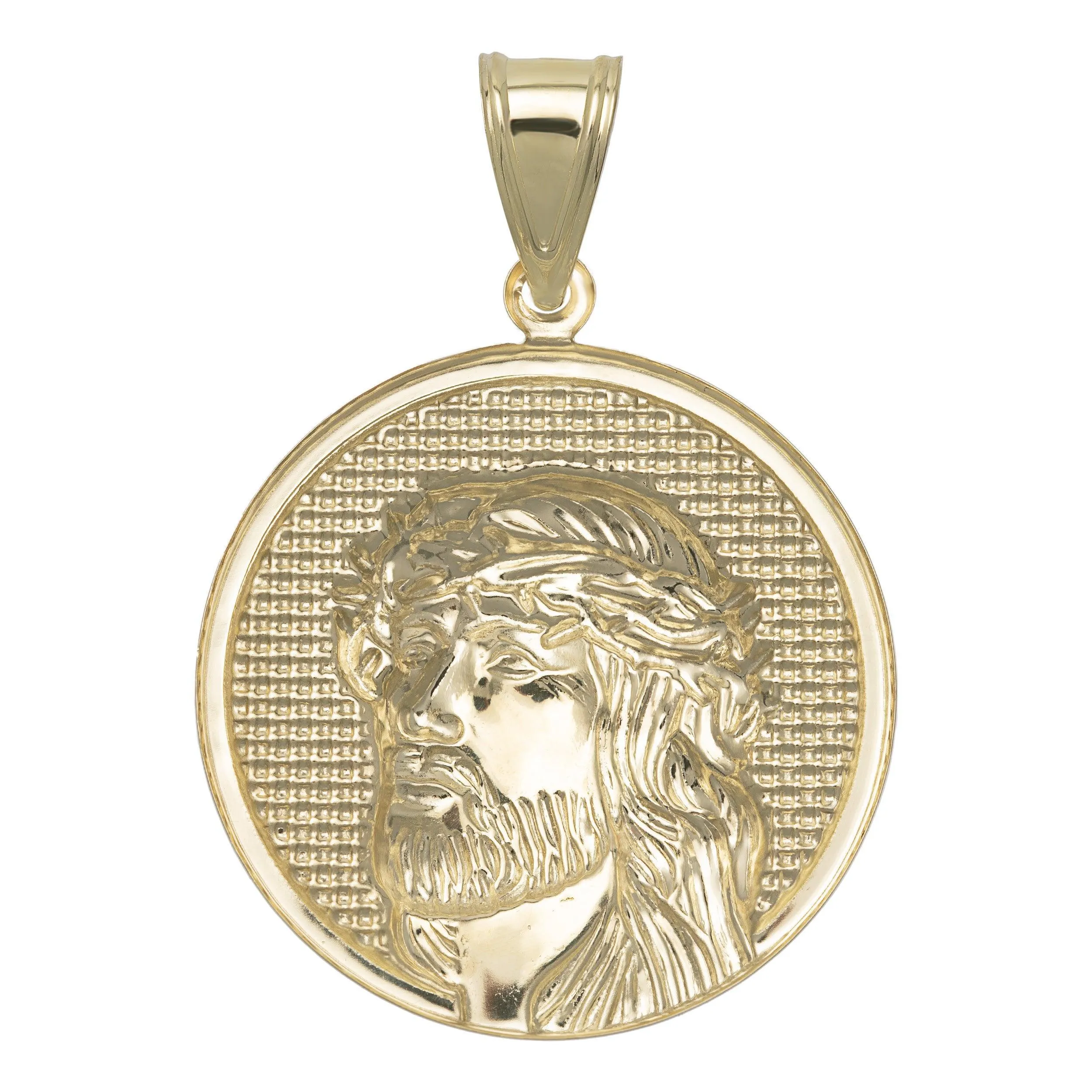 2" Diamond-Cut Face of Jesus Medallion Pendant 10K Yellow Gold