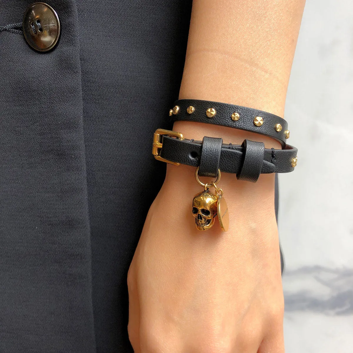 2x Wrap Bracelet Studs, Black/Gold