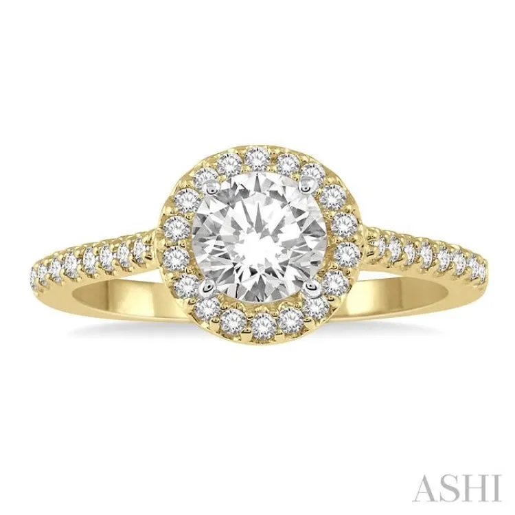 3/8 Ctw Diamond Ladies Engagement Ring with 1/4 Ct Round Cut Center Stone in 14K Yellow and White Gold